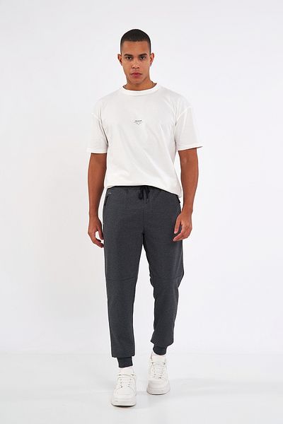 mmetalic Ανδρικό παντελόνι Jogger Anthracite Standard Fit με φερμουάρ τσέπης με ελαστικό πόδι