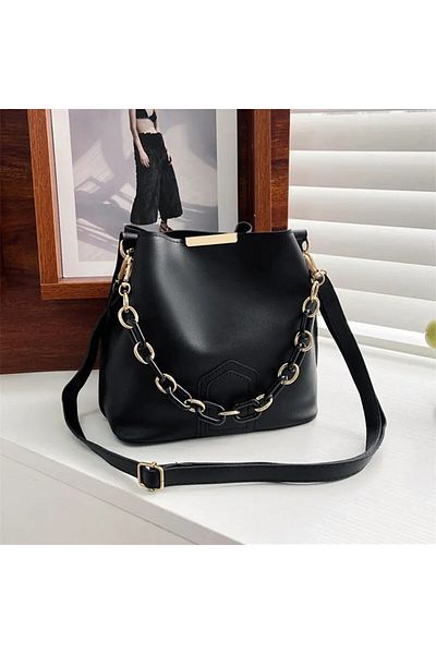 YMZBAG Geantă de mână și geantă de umăr din piele moale cu 3 compartimente pentru femei cu accesorii cu lanț negru