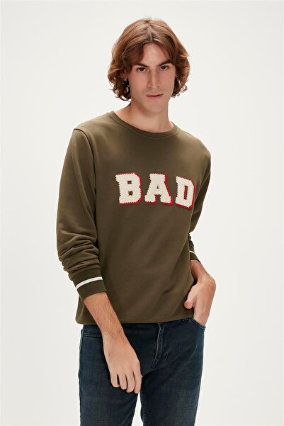 Bad Bear Felt Crewneck Khaki Men's Sweatshirt