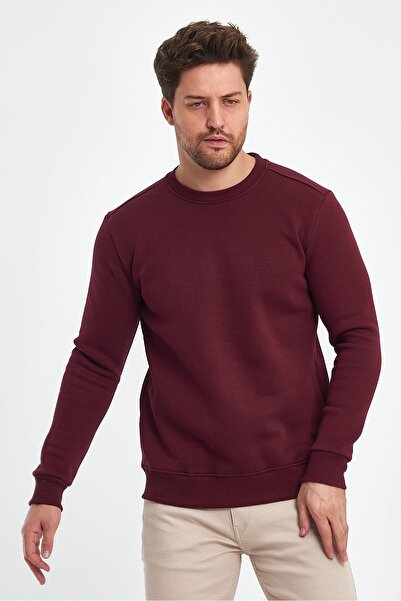 EXPLODE - Erkek Bordo 3 İplik Şardonlu Sweatshirt