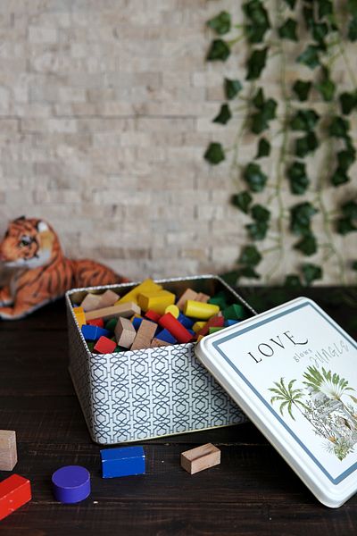 EVLE Er028-2g Forrest Gray Patterned Square Metal Storage Container 20x20 Cm
