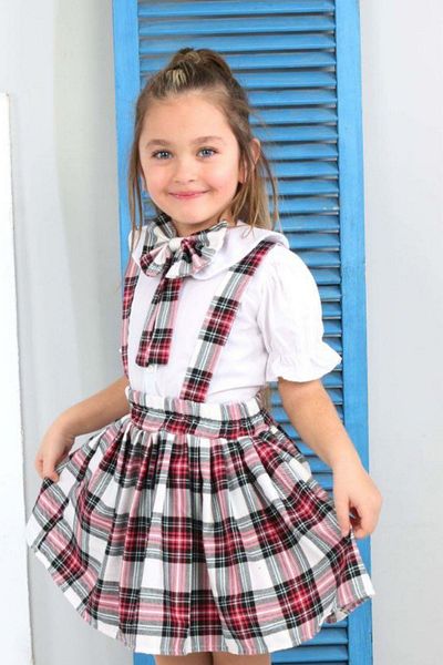 Riccotarz تنورة سالوبيت حمراء منقوشة منقوشة ومزينة بفيونكة للفتيات من سن 2 إلى 12 سنة