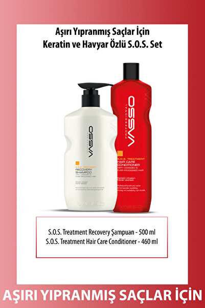 VASSO WOMEN Aşırı Yıpranmış Saçlar Için Acil Kurtarma Seti Keratinli Havyarlı Şampuan Ve Saç Kremi 500ml 460ml