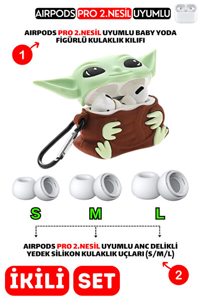 EWEC Pro 2.nesil Uyumlu Baby Yoda Kulaklık Kılıfı Ve Anc Delikli Yedek Siliko...
