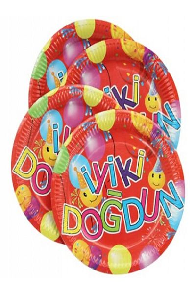 Kazanabil 12 PACK ROUND CARDBOARD PLATE WITH HAPPY BIRTHDAY WRITTEN