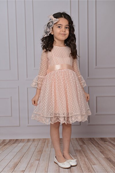 Delfini kids Kız Çocuk Elbise Kız Çocuk Tokalı Elbise Kız Elbise Tül Dantel Elbise