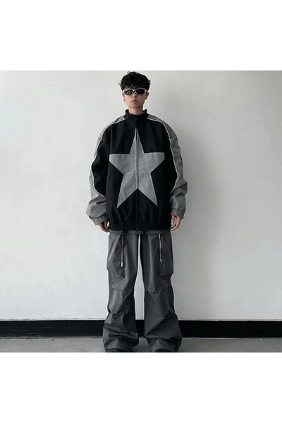 Gofeel Harajuku Star Patchwork Λεπτομέρεια Oversize Unisex Bomber Jacket