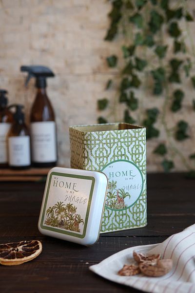 EVLE Er022-8ı Forrest Green Home Patterned Square Metal Storage Container 11x11 Cm