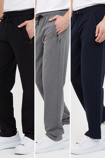 COMEOR Black-anthracite-navy Blue Men's 3-Piece Straight Leg Pocket Zipper Detailed Comfortable Cut Sweatpants