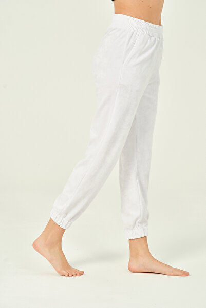 İntensive Women's white Elastic Waist and Leg High Waist Basic Jogger 100% cotton Sweatpants