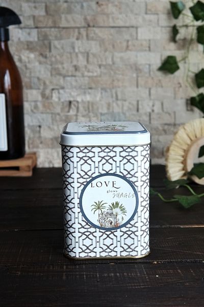 EVLE Er018-6ı Forrest Gray Love Patterned Square Metal Storage Container 9x9 Cm