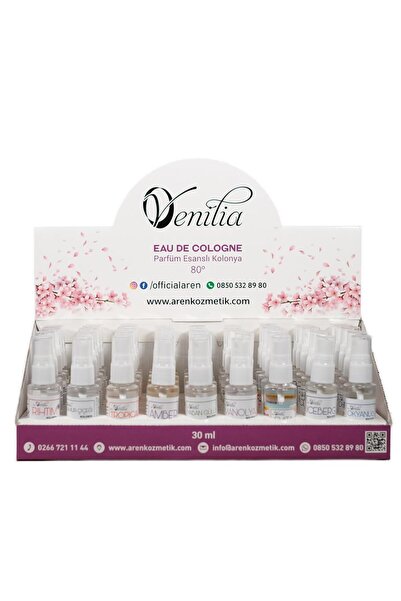 Venilia Parfüm Esanslı 30 ML Cep Boy Standlı Kolonya 45 Adet