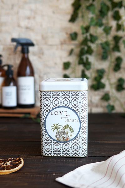 EVLE Er022-6ı Forrest Gray Love Patterned Square Metal Storage Container 11x11 Cm