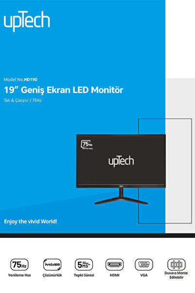 upTech HD190 19" Geniş Ekran 75 Hz 5ms (VGA,HDMI) Led Monitör