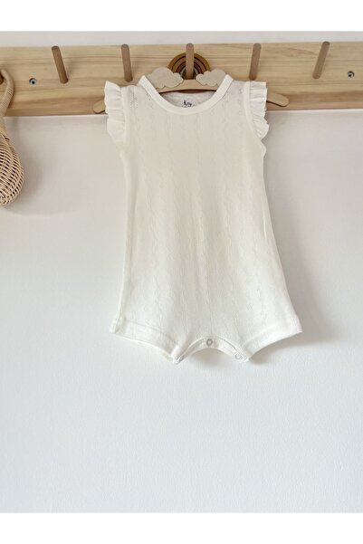 KEY KIDS Openwork Ecru Frilly Strappy Romper Organic Modal Jumpsuit 50% Modal...