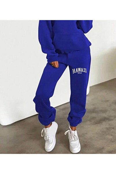 My Blog Női Saks kék hawaii nyomott melegítőnadrág elasztikus derékkal és szárral