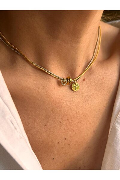 Rossetto Atelier Mix Renk Zincirli Tasarım T Harfli Kolye