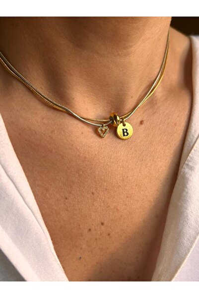 Rossetto Atelier Mix Renk Zincirli Tasarım B Harfli Kolye