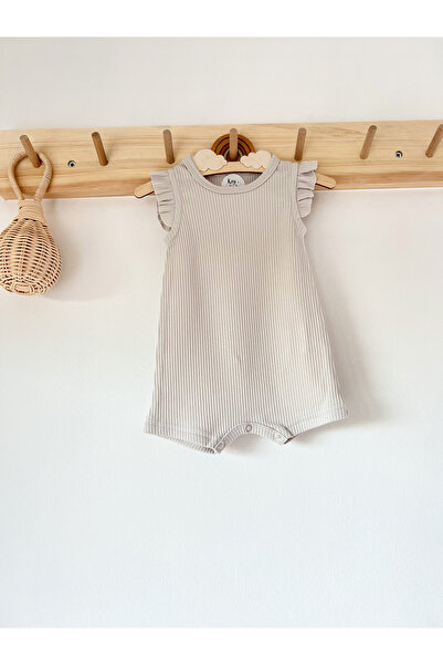 KEY KIDS Gray Ribbed Frilly Strappy Romper Organic Modal Jumpsuit 50% Modal 5...