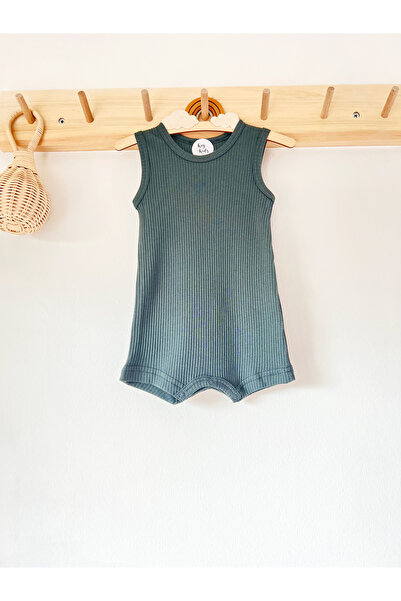 KEY KIDS Khaki Corded Strap Romper Organic Modal Jumpsuit 50% Modal 50% Cotton