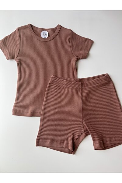 KEY KIDS Costum modal cu pantaloni scurți cu nervuri Dusty Rose