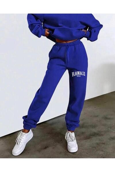 My Blog Női Saks kék hawaii nyomott melegítőnadrág elasztikus derékkal és szárral