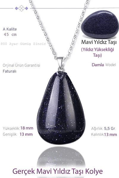 Tesbih Atölyesi Certified Drop Model Real Blue Star Stone Necklace