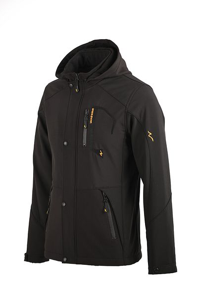 Oliggopol Ανδρικό μαύρο παλτό Softshell με γούνα στο εσωτερικό και αντιανεμικό παλτό και μπουφάν