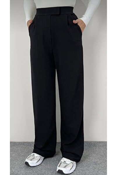 mor butik kadın likralı cırt kapama siyah palazzo pantolon had01001