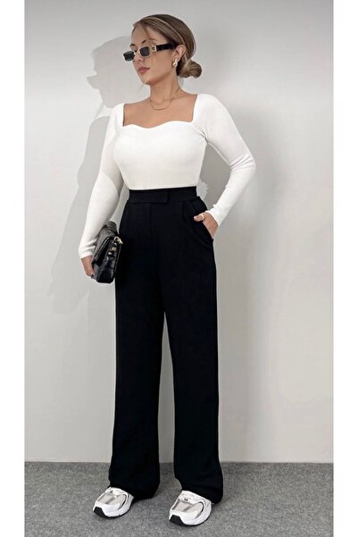 mor butik kadın likralı cırt kapama siyah palazzo pantolon had01001