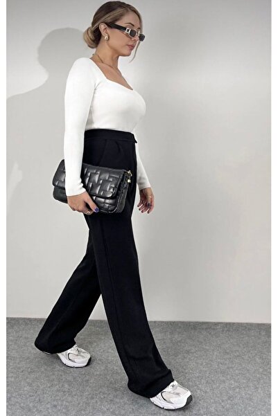 mor butik kadın likralı cırt kapama siyah palazzo pantolon had01001