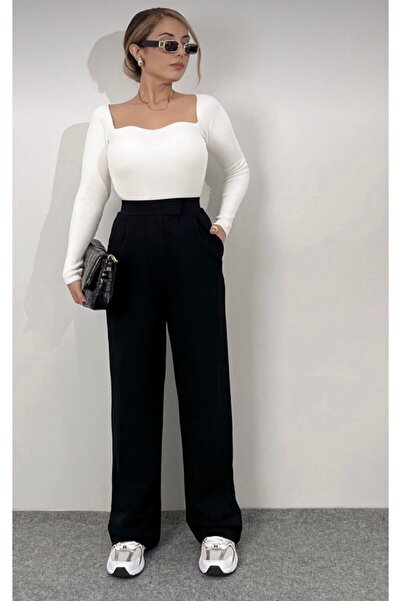 mor butik kadın likralı cırt kapama siyah palazzo pantolon had01001