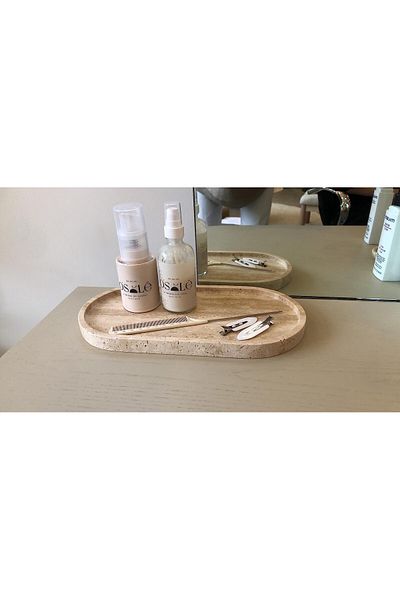 Sümeyra Marble Art Vanily - Natural Travertine Presentation Tray | Oval Tray | 28*15cm |