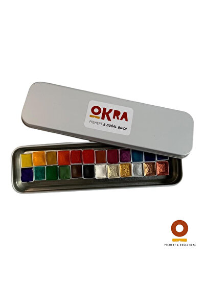 Okra Pigment ve Doğal Boya Okra Handmade Suluboya Set / 24 Renk