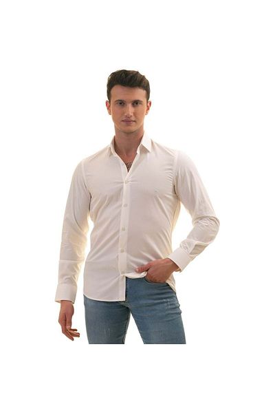 Exve Exclusive Λευκό πουά Dobby Slim Fit πουκάμισο σε λευκό