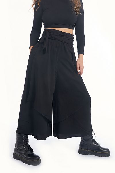 Catz Clothes Women's Trouser Skirt Black Viscose Gloria + Belt