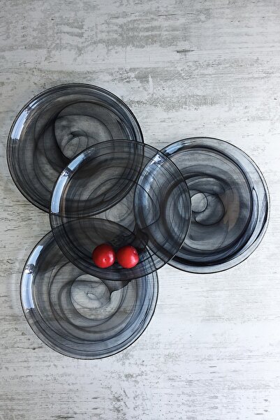 Sunu Black Smoky 4'lü Orta Boy Cam Pasta Tabağı-21 Cm