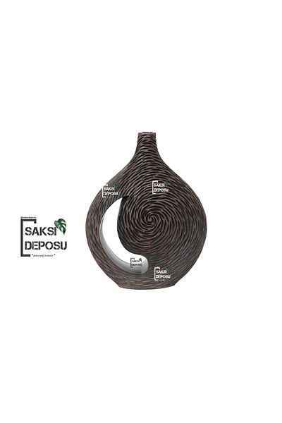 saksı deposu مزهرية منقوشة بلون القهوة - 39 سم × 31 سم
