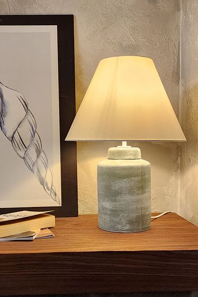 Qdec Vintage Ceramic Lampshade Cylinder Green-Conical White