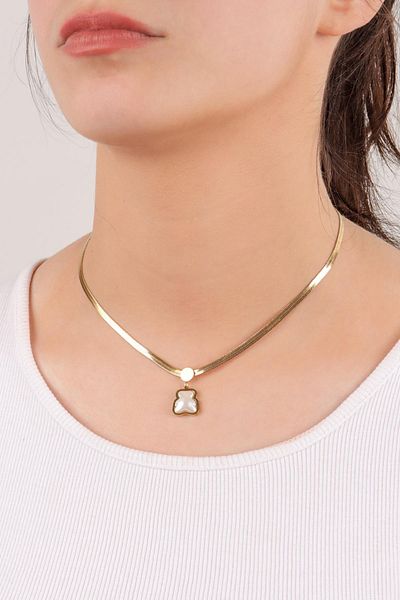 Pikas High QualitY Women's Necklace - Steel TeddY Bear, Figured Gold Chain, Non-tarnish Italian 45