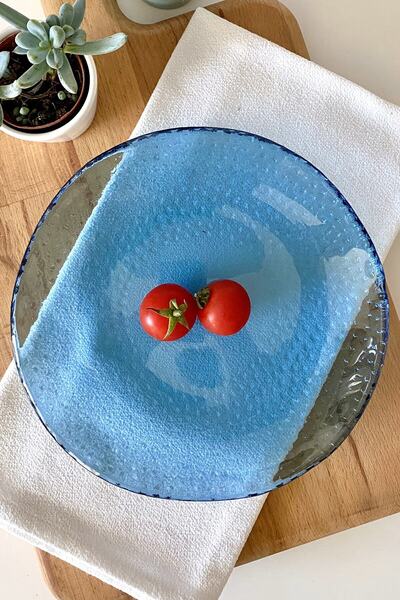 Sunu Ada Organik Formlu Mavi Cam Tabak - 22 Cm