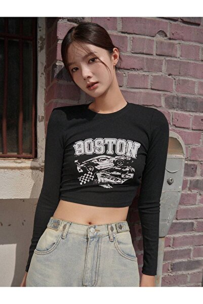 Jose Clothing Γυναικεία μαύρη στάμπα με λαιμόκοψη Y2K στυλ που εφαρμόζει στο ...