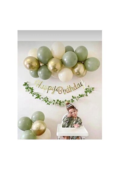 MFM Σετ μπαλόνι με πράσινη αλυσίδα χρυσή μουριά Happy birthday