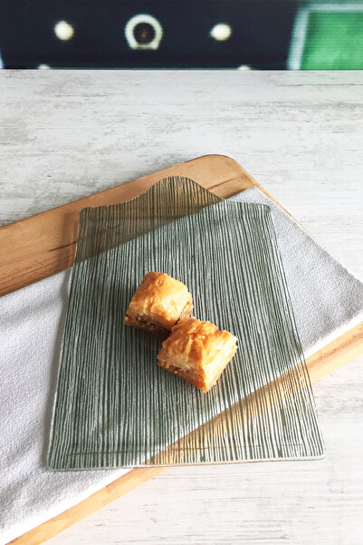 Sunu Yeşil Çizgili Cam Peynir Tabağı-27x18 Cm