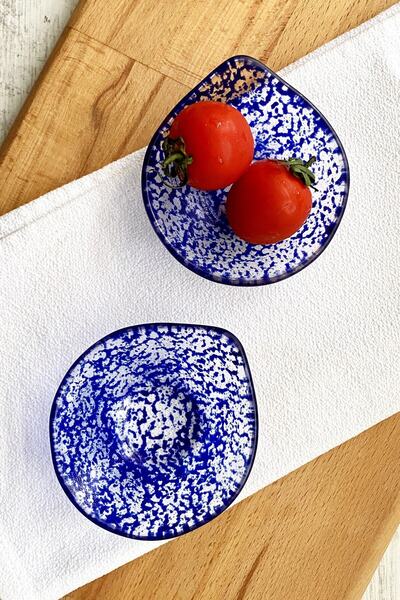 Sunu Drop Mavi Desenli 2'li Set Cam Mini Kase - 9x10 Cm