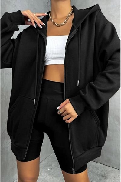 makiteks Φούτερ με κουκούλα με φερμουάρ Oversize εποχιακό Unisex με τσέπη