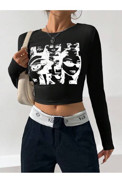 Jose Clothing Bluză crop cu mânecă lungă, cu mânecă lungă, din bumbac organic...