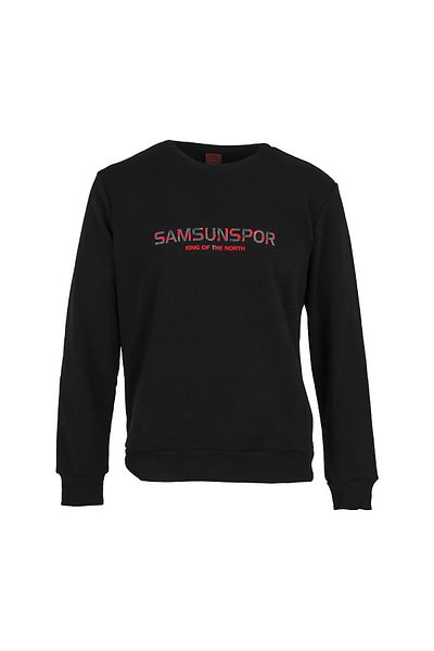 Store 55 Samsunspor Printed Crew Neck Black Sweat