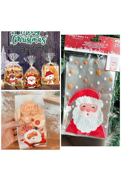 QUEEN AKSESUAR Imported Luxury 10 Pieces New Year's Cookie Presentation Gift Packaging Package Transparent Locked Star Santa Claus Pattern