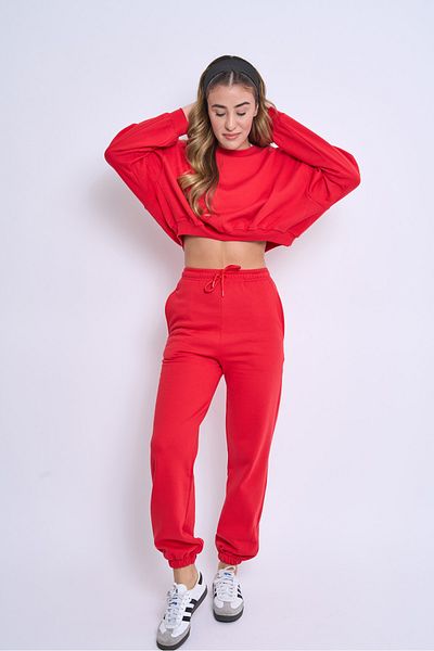 pour la riviere Crew Neck Raised Tight Fit Crop Women's Tracksuit Set